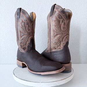 Rod Patrick Mens Cowboy Boots Square Toe Brown Sharkskin Leather 14.5A